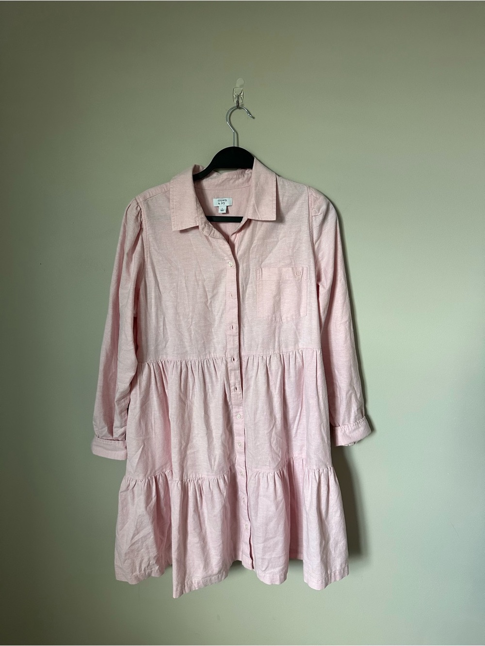Crown & Ivy Pink Tiered Shirt Dress